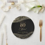 Elegant Black Gold Agate 80th Birthday Party Paper Plate<br><div class="desc">This is an Elegant Black Gold Agate 80th Birthday Party Paper Plates!</div>