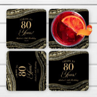 Elegant Black Gold Agate 80th Birthday Party