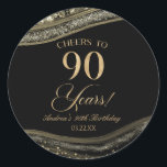 Elegant Black Gold Agate 90th Birthday Party Classic Round Sticker<br><div class="desc">This is an Elegant Black Gold Agate 90th Birthday Party Favour Stickers Labels!</div>