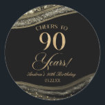 Elegant Black Gold Agate 90th Birthday Party Classic Round Sticker<br><div class="desc">This is an Elegant Black Gold Agate 90th Birthday Party Favour Stickers Labels!</div>