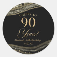 Elegant Black Gold Agate 90th Birthday Party