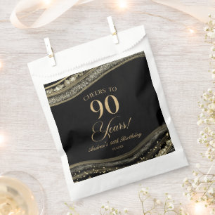 Elegant Black Gold Agate 90th Birthday Party Favour Bag