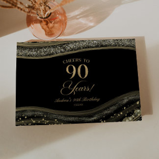 Elegant Black Gold Agate 90th Birthday Party Guest Book