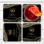 Elegant Black Gold Agate 90th Birthday Party Square Paper Coaster<br><div class="desc">These are Elegant Black Gold Agate 90th Birthday Party Paper Coasters!</div>