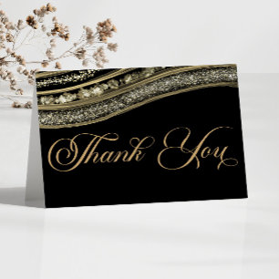 Elegant Black Gold Agate Anniversary Party Thank You Card