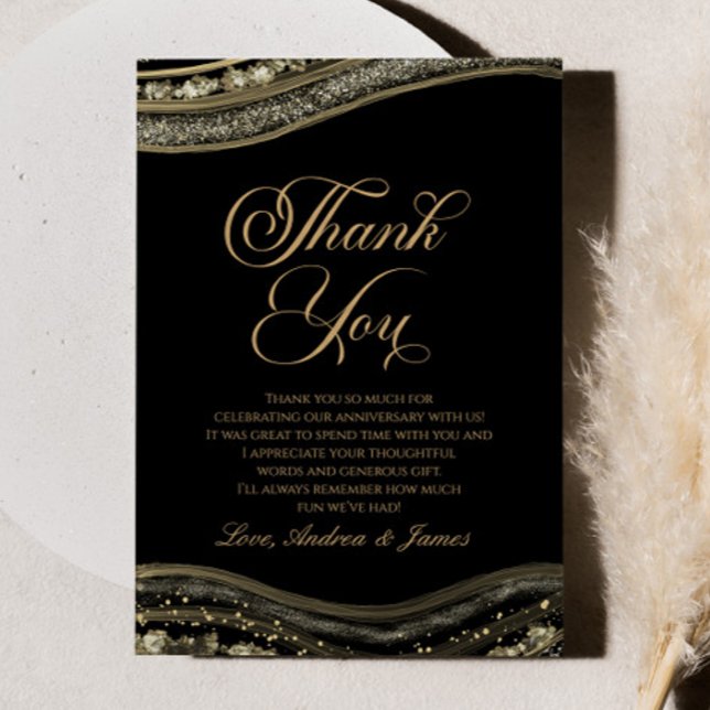 Elegant Black Gold Agate Anniversary Party Thank You Card (Creator Uploaded)
