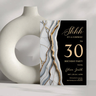 Elegant Black & Gold Agate Birthday Party Invitation