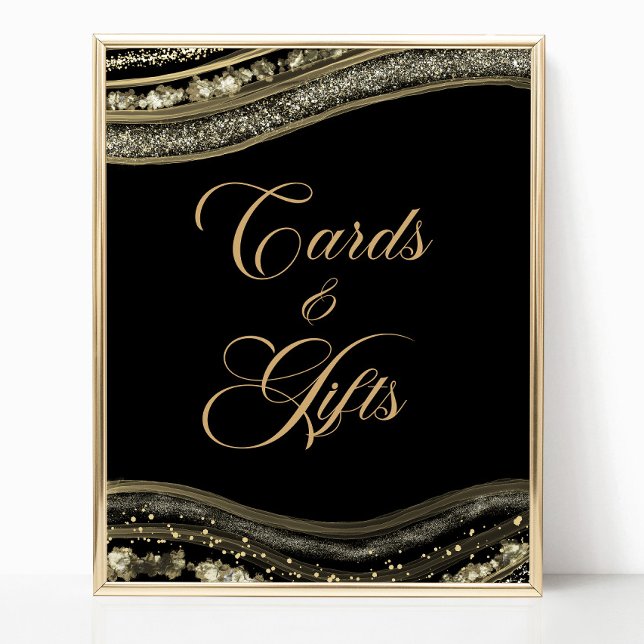 Elegant Black Gold Agate Cards & Gifts Sign (Creator Uploaded)