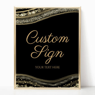 Elegant Black Gold Agate Custom Text Sign