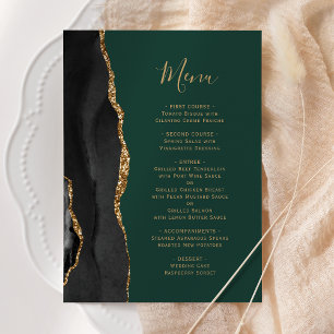 Elegant Black Gold Agate Dark Green Wedding Menu