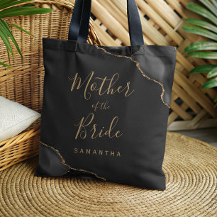 Elegant Black Gold Agate Dark Mother of the Bride Tote Bag