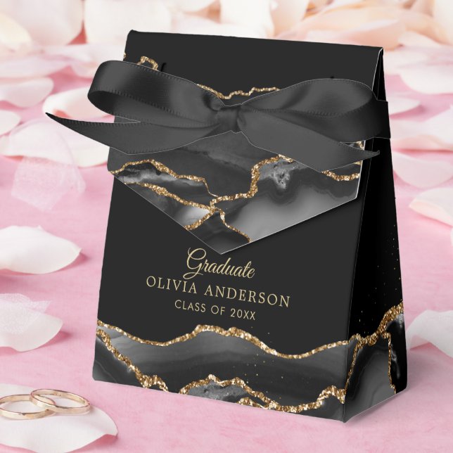 Elegant Black & Gold Agate Graduation Favour Box (Wedding)