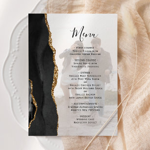 Elegant Black Gold Agate Photo Overlay Wedding Menu