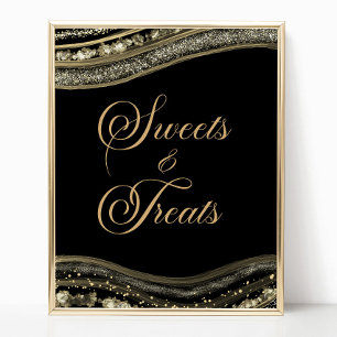 Elegant Black Gold Agate Sweets and Treats Sign