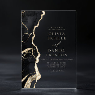 Elegant Black Gold Agate Wedding Elegant Chic Acrylic Invitations