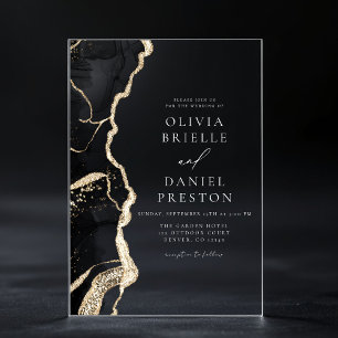 Elegant Black Gold Agate Wedding Elegant Chic Acrylic Invitations