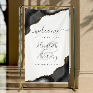 Elegant Black Gold Agate Wedding Welcome Banner