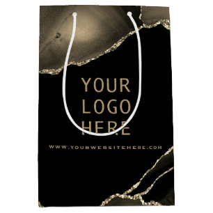 Elegant Black Gold Agate Your Logo Here Medium Gif Gift Bag