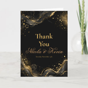 Elegant Black Gold Alcohol Ink 50th Anniversary Thank You Card