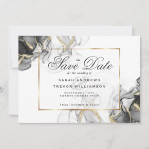 Elegant Black Gold Alcohol Ink Invitation