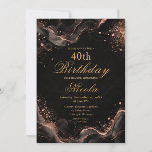 Elegant Black Gold Alcohol Ink Invitation