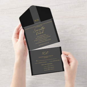 Elegant Black Gold All in One Wedding Invitation