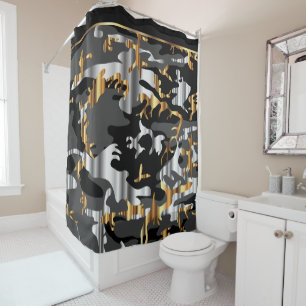 Elegant Black, Gold and Silver Camouflage Shower Curtain