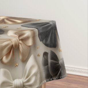 Elegant Black Gold and White Satin Bow Pattern Tablecloth
