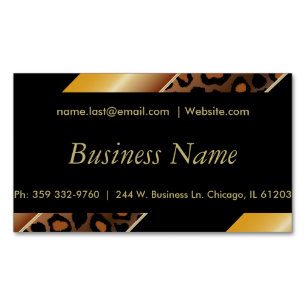 Elegant Black, Gold and Yellow Leopard Stripes Magnetic Business Card