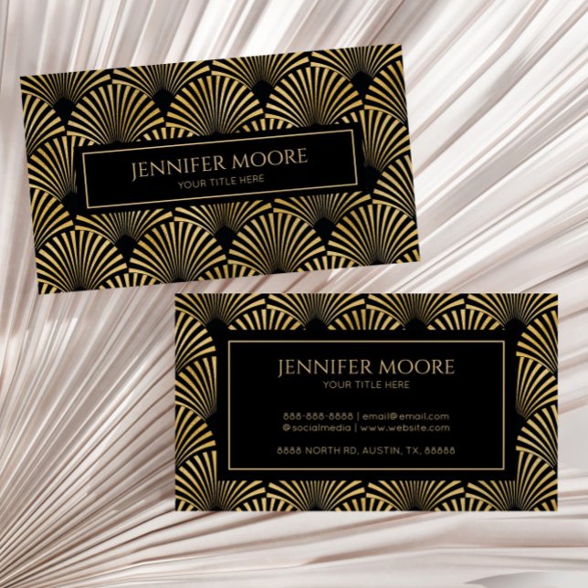 Elegant Black Gold Art Deco Pattern Custom  Business Card (Creator Uploaded)