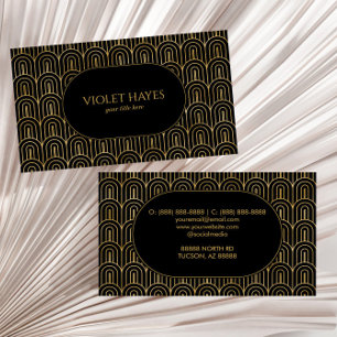 Elegant Black Gold Art Deco Pattern Custom Business Card