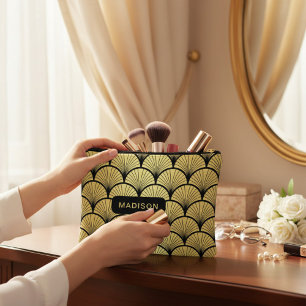 Elegant Black Gold Art Deco Pattern Personalised Accessory Pouch