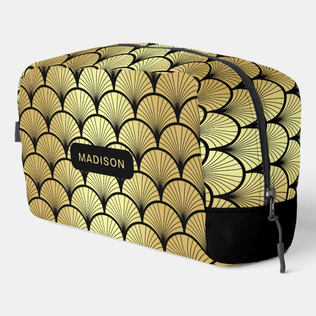 Elegant Black Gold Art Deco Pattern Personalised Dopp Kit (Right Corner)