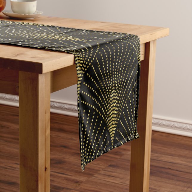 Elegant Black & Gold Art-Deco Pattern Short Table Runner (In Situ)