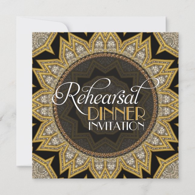 Elegant Black Gold Art Deco Rehearsal Dinner Invitation (Front)