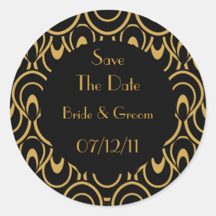 Elegant Black & Gold Art Deco Save The Date Seals