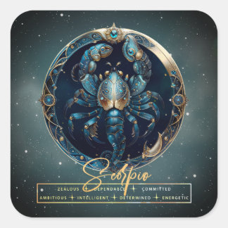 Elegant Black Gold Astrology Star Sign Scorpio Square Sticker