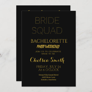 Elegant Black & Gold Bachelorette Itinerary Detail Invitation