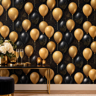 Elegant Black Gold Balloon Celebration Pattern Wallpaper