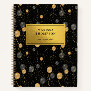 Elegant Black & Gold Balloons Keepsake Notebook