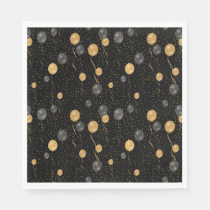 Elegant Black & Gold Balloons Napkin
