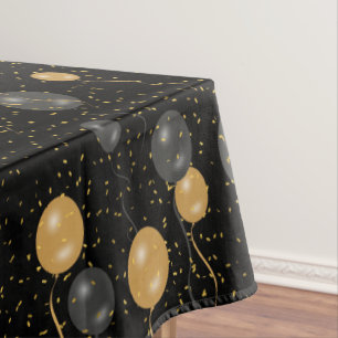 Elegant Black & Gold Balloons  Tablecloth