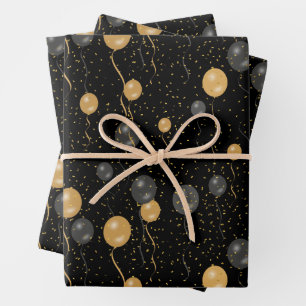 Elegant Black & Gold Balloons  Wrapping Paper Sheet