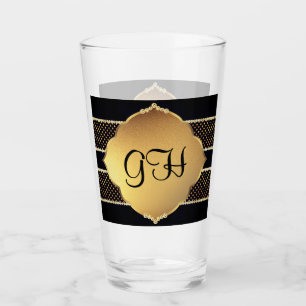 Elegant Black Gold Banner Design Monogrammed   Glass