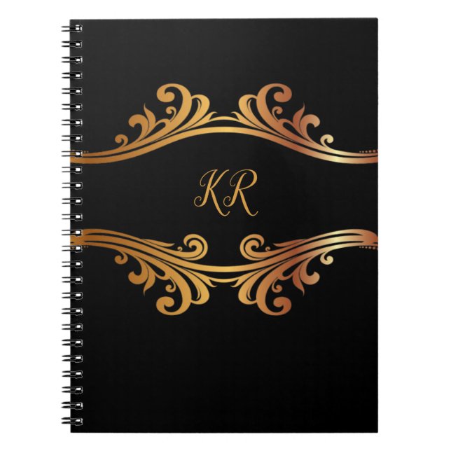 Elegant Black Gold Banner Design Monogrammed   Notebook (Front)