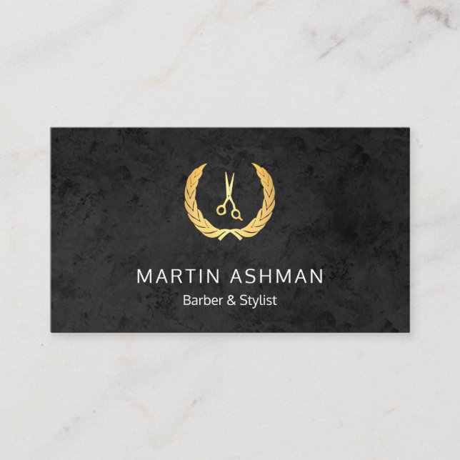 Elegant Black & Gold Barber Stylist Business Card  (Front)