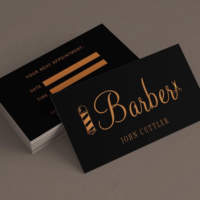 Elegant black gold barber stylist men salon appointment card (Creator Uploaded)