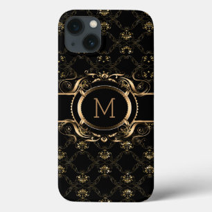 Elegant Black & Gold Baroque Floral Frame iPhone 13 Case
