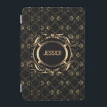Elegant Black & Gold Baroque Floral Frame iPad Mini Cover<br><div class="desc">Elegant black and gold floral frame baroque style with customisable monogram. If you need any help customising any of my designs,  contact ArtOnWear designer. Free text formatting with live help available by request.</div>