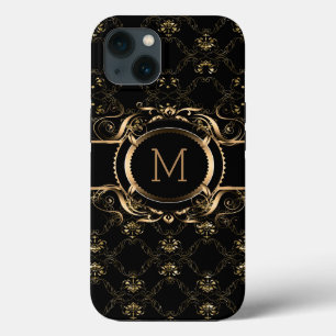 Elegant Black & Gold Baroque Floral Frame iPhone Case